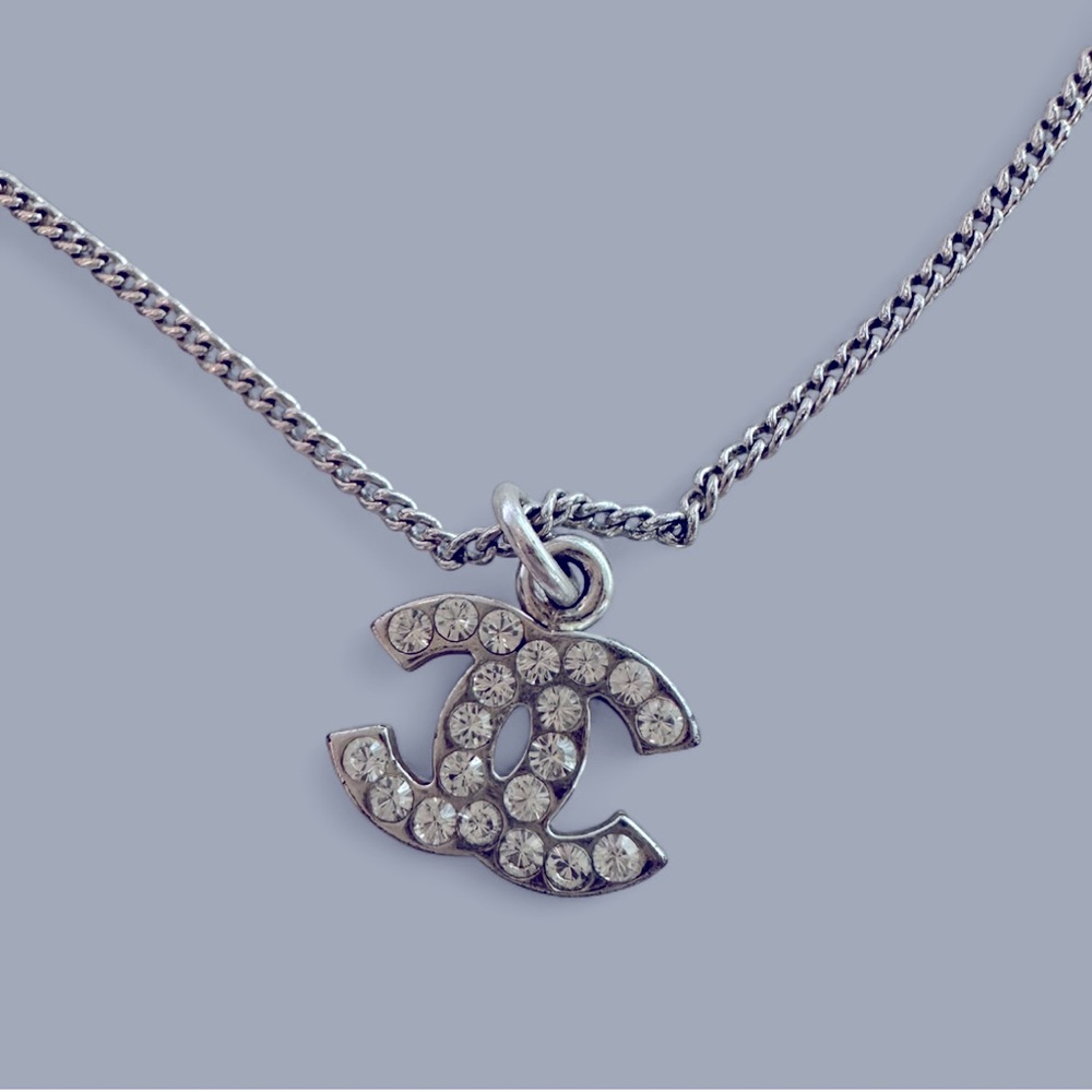 CHANEL Silver Crystal Embellished Necklace